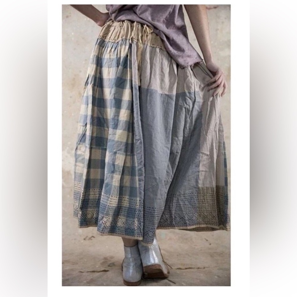 Magnolia Pearl Patchwork Blue and Cream Skirt